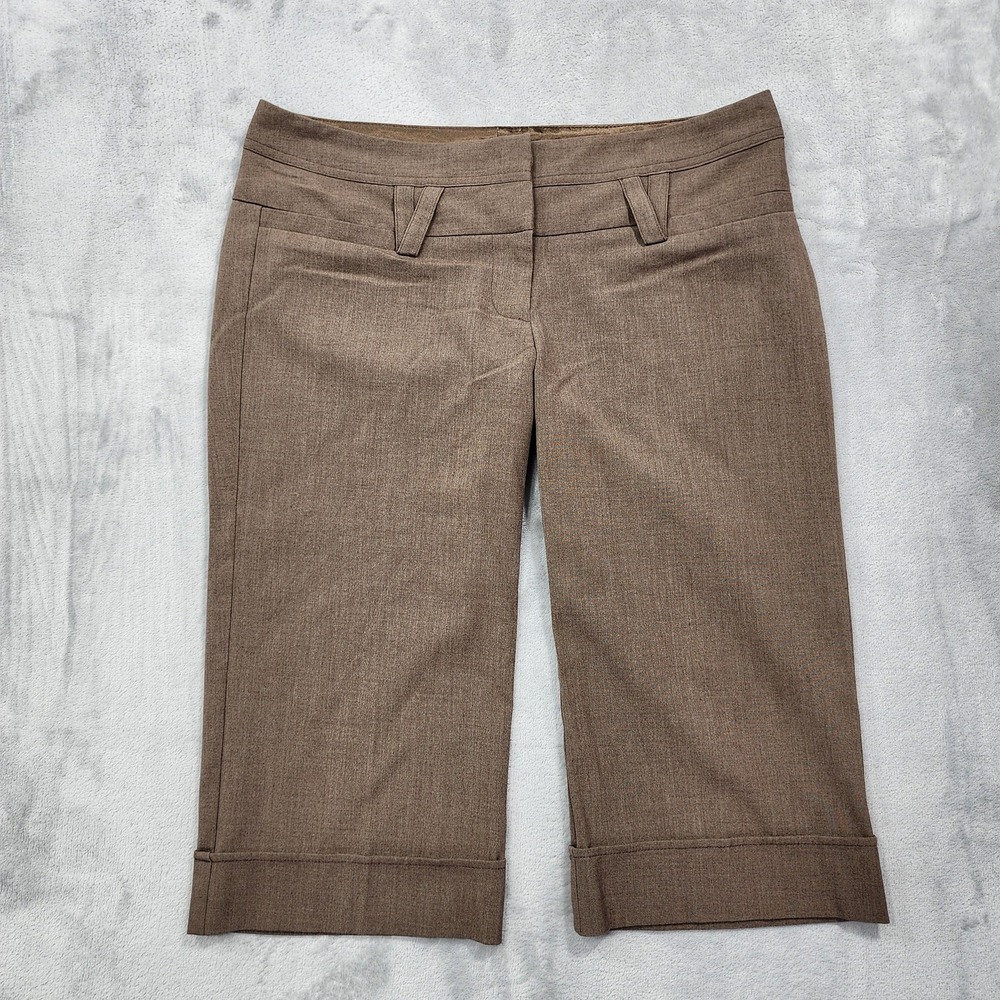 Charlotte Russe Pants Juniors 7 Brown Twill Cuffed Capri Stretch Pockets Career